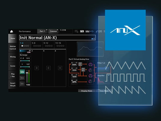 Digital interface of a piano synthesizer software showing settings for sound modulation and effects.